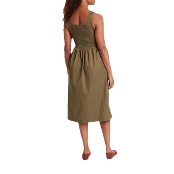 Knox Rose Milkmaid Midi Dress Womens Medium Olive Green Pockets Smocked Fall - Picture 11 of 11